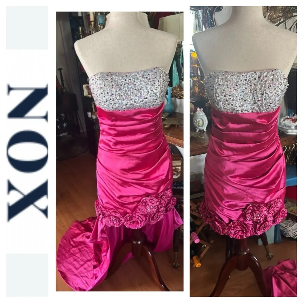 Strapless Sequined Gown Prom Dress w Detachable Train - Picture 3 of 16